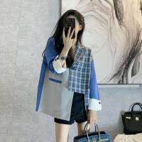 ร้อน, ร้อน★Women Jacket High-end Small Suit Jacket Female Design Sense Niche Stitching Plaid Loose Fried Street All-match Jacket Casual Suit