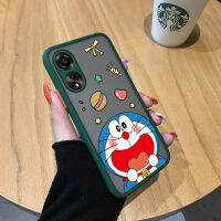 GGK สำหรับ OPPO A78 4G การ์ตูนน่ารักโดราเอมอนสีฟ้าแมวอาหารอร่อยมีน้ำค้างแข็งโปร่งใสเคสโทรศัพท์มือถือคลุมทั้งหมดกันกระแทกกล้องปกป้องเคสโทรศัพท์