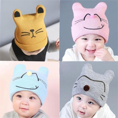 (พร้อมส่ง) (D-003) หมวกไหมพรมเด็ก หมวกผ้าเด็กน้อยน่ารัก หมวกมีหู หมวกหูแมว สีสดใส มี 5 สี เลือกสีได้
