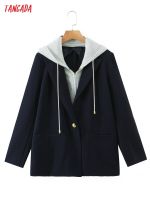 Tangada Women Remove Hood Blazer Coat Vintage Pocket 2022 Fashion Female Casual Chic Tops 8H223