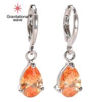 Gravitational Wave Women Teardrop Cubic Zirconia Dangle Hoop ต่างหูงานแต่งงานเครื่องประดับ Gift