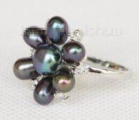 Free Shipping 22Mm Snowflake Shape Black Freshwater Pearls Rings