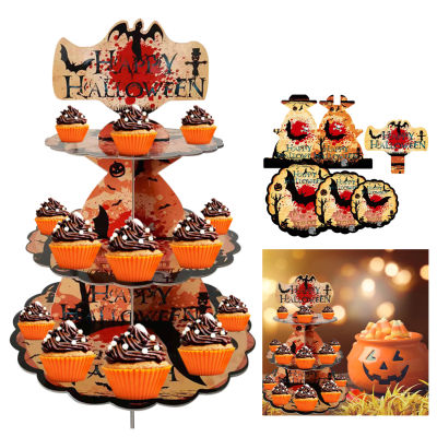 Rebrol【Fast Ship】3-Tier กระดาษแข็ง Cupcake Stand ตกแต่งฮาโลวีน Cupcake Tower ผู้ถืออุปกรณ์งานเลี้ยงวันเกิดงานแต่งงาน Baby Shower Decoration