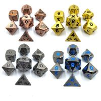 7 ชิ้นโลหะผสมสังกะสีโลหะ polyhedral ลูกเต๋าชุด DND คอสเพลย์เกมลูกเต๋าชุดพร้อมกระเป๋าเก็บกำมะหยี่สำหรับการสอนคณิตศาสตร์ RPG D &amp; D