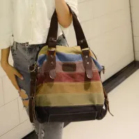 Canvas Totes Striped Womens Handbag  Patchwork Rainbow Shoulder Bag Fashion Female Casual Crossbody Bag Sac a Main