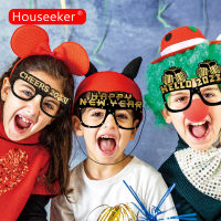 Houseeker 6ชิ้นสวัสดีปีใหม่กระดาษแว่นตา2023สีดำทองแว่นตากรอบอุปกรณ์ภาพคริสต์มาสปีใหม่พรรคตกแต่งคริสต์มาส N Avidad ของขวัญเด็ก