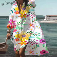 Womens Clothes 2021 Vacation Oversized Button Long Sleeve Floral Shirt Dress Plus Size Print Loose Casual Beach Dresses Female