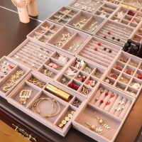 Soft Velvet Jewelry Tray Case Jewelry Display Storage Box Ring Ear Studs Earrings Necklace Bracelet Organizer Drawer Holder