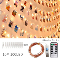 100LED Photo Clip LED String Light Fairy Lights Star Strip Wedding Birthday Anniversary Party Decoration