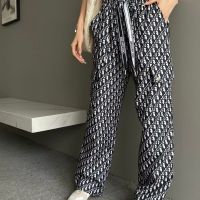 【Available】23SS Old Flower Ribbon Work Suit Casual Pants for Men and Women Full Letter Jacquard Narrow Wide Leg Pants