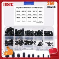 MSRC M3/4/5/6/8 ชุดสกรูสกรู สีดำสีดำ 10ขนาด สกรูซ็อกเก็ตหัวอัลเลน พร้อมกล่องเก็บของ เหล็กกล้าคาร์บอนเกรด12.9 ไดรฟ์ HEX ภายใน ตกแต่งด้วยไม้ตกแต่ง