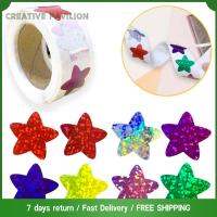 CREATIVE PAVILION 500Pcs โรลม้วน สติกเกอร์รางวัลดาว คละสี 2.5ซม. ค่ะ สติกเกอร์ประกายสีสันสดใส งานฝีมืองานประดิษฐ์ กาวในตัว สติกเกอร์รางวัลเงา สำหรับเด็กๆ