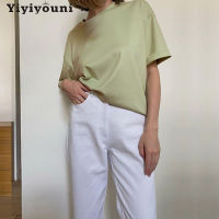 Yiyiyouni Summer Basic Cotton Loose T Shirts Women Solid Harajuku O Neck Short Sleeve Tees Shirt Female Casual Soft Khaki Tops