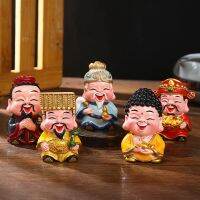 (Gold Seller) 5 Pieces Resin God Of Wealth Mascot Ornaments Home/Room/Car Decoration Feng Shui Fortune God Statue Office Accessories Crafts