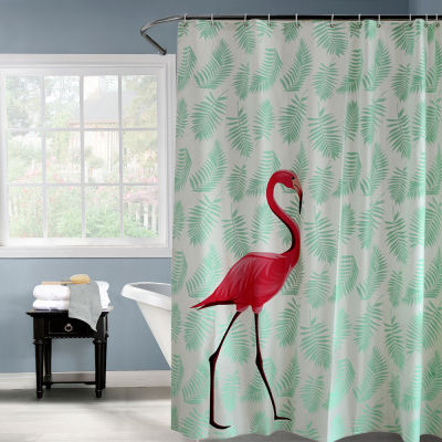 Happy Tree PEVA ECO Red Flamingo Green Leaves Shower Curtain Thicken Plastic Frosted Bathroom Curtain Waterproof Bath Curtain