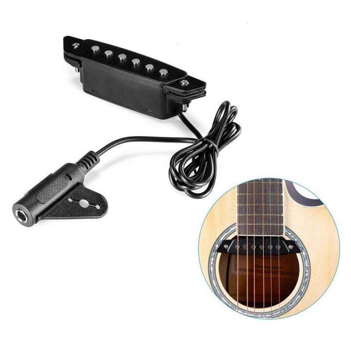 sh-85-black-6-hole-soundhole-pickup-with-active-power-strap-end-pin-jack-for-acoustic-guitar