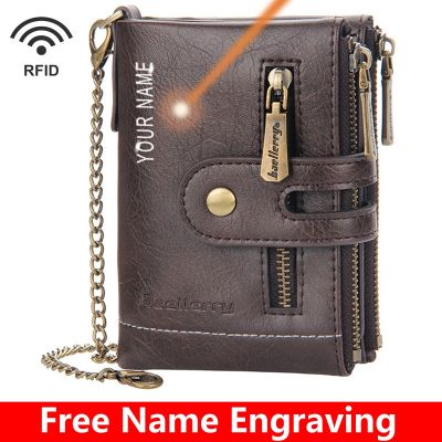 Vntage Men RFID Leather Wallet Pocket Double Zipper Moneybag Multi-Function ID Bank Card Holder Coin Purse Male Business Gift