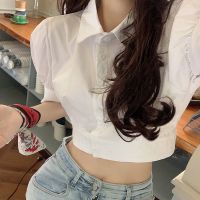 Bubble sleeve blouse woman summer new white blouse short Korean version blouse