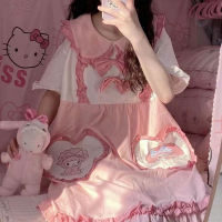 น่ารักการ์ตูน Kawaii Sanrioed My Melody Cinnamoroll ฤดูร้อนใหม่ Nightdress สาวน่ารักสไตล์เจ้าหญิงชุดนักเรียน Gift