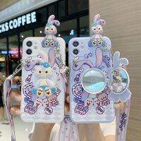 ฝาหลังกระต่ายการ์ตูน3D สำหรับ Samsung A14 A04 A52 A13 A53 A23 A33 A52s A03s A22เคสสำหรับ Galaxy A12 A32 S10 M52 A72สายคล้องน่ารักกระจกแต่งหน้า M51 A31 A51 A71 A50 S20 Lite