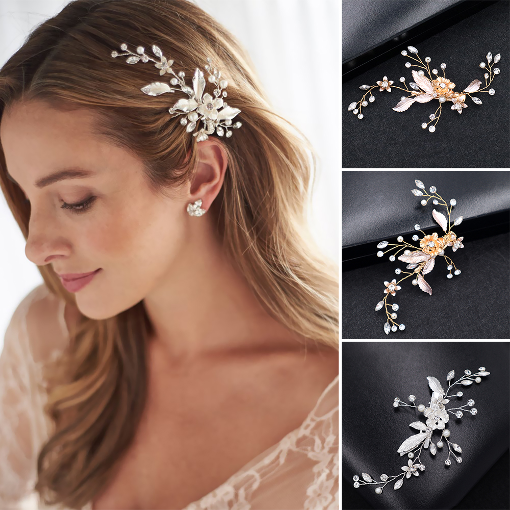 Fashion Rhinestone Crystal Pearl Flower Hair Clip Comb Bridal Wedding Jewelry 