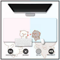 น่ารัก Peach Moxie Cat Mouse Pad โต๊ะเล่นเกม แผ่นรองเม้าส์เย็บขอบยางขยาย แผ่นรองเม้าส์เย็บขอบขนาดใหญ่