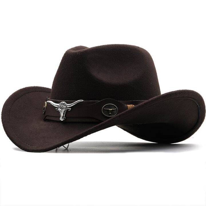 simple-wome-men-red-wool-chapeu-western-cowboy-hat-gentleman-jazz-sombrero-hombre-cap-หมวก-dad-cowgirl-ขนาด-56-58-ซม