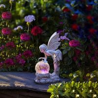 Solar Light Angel Wings Ornament Landscaping Resin Girl Wing Sculpture Lamp Creative Crafts Artwork For Outdoor Garden Decor