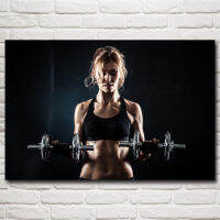 Women Dumbbells Fitness Model Sports Motivational Pictures Art Silk Quote Posters and Prints Wall Gym Paintings Room Decoration