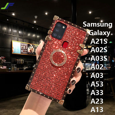 JieFie เคส Samsung กาแล็คซี่ A21S / A02S / A03S / A02 / A03 / A13 / A23 / A33 / A53/A72หรูหราเพชรแววเคสโทรศัพท์สี่เหลี่ยมป้องกันเต็มรูปแบบเคสพร้อมขาตั้งวงแหวน