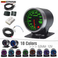 EPMAN Racing Car 2" 52mm 10 colors backlights Water Temp Gauge Meter e Face+ Black Pod Holder +Sensor EPXX702