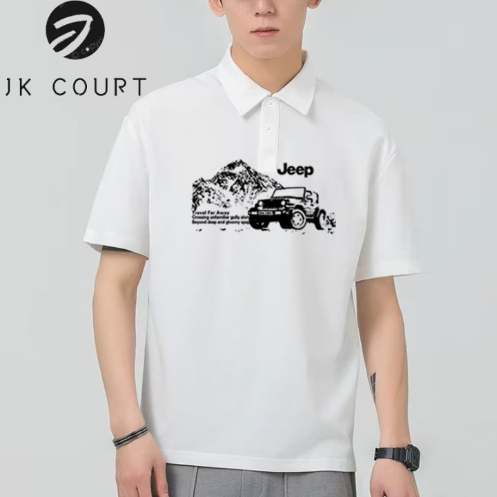 jk-court-เสื้อโปโลผ้าฝ้ายอเนกประสงค์พิมพ์ลายโลโก้แฟชั่นบุคลิกภาพลำลองของผู้ชาย