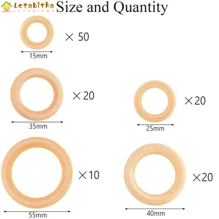 วงกลมไม้เรียบแหวนไม้ธรรมชาติสำหรับตัวเชื่อมต่อทำเครื่องประดับจี้แหวน5ขนาด120ชิ้นยังไม่เสร็จ