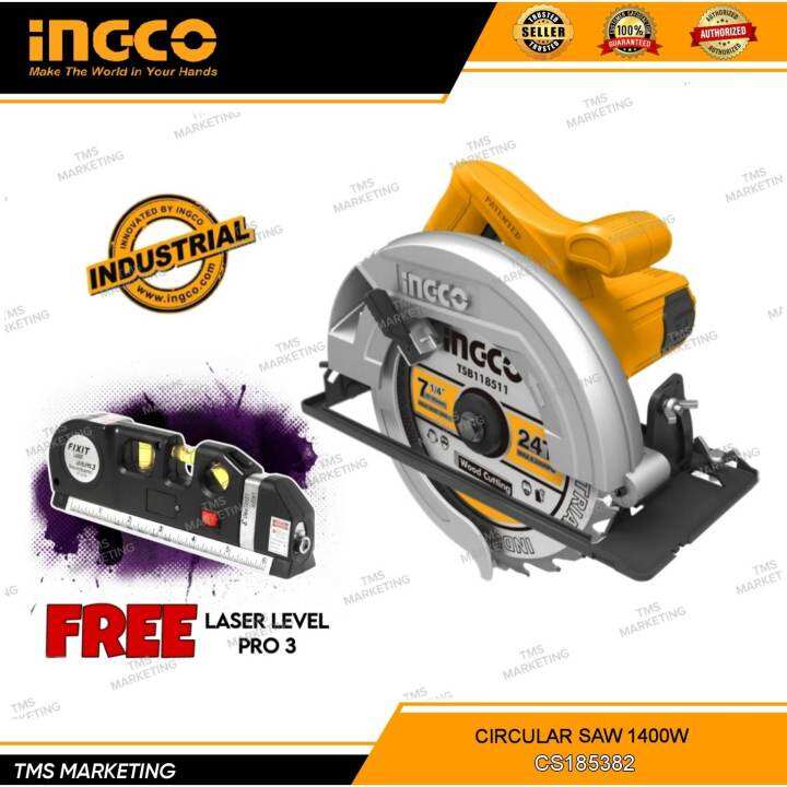 INGCO Original Industrial Circular Saw 1400W CS185382 with Free Laser
