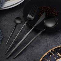 （glistening shop）24Pcs Black French Flatware Set Silverware CutleryKnife ForkDinnerware Set DishwasherTableware