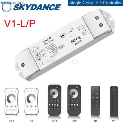 ☎∋ Skydance V1-L/P LED Dimmer 12-48V DC Single Color LED Strip Dimming Wireless 2.4G RF Remote Control Push-Dim Switch Dimmer