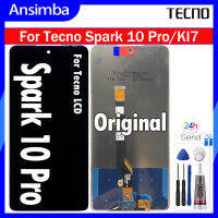 Ansimba ของแท้ KI7สีดำ6.8นิ้วสำหรับ Tecno Spark 10 Pro อะไหล่ชิ้นส่วนจอสัมผัสแอลซีดีของเครื่องแปลงดิจิทัลกรอบกลางสำหรับ Tecno Spark 10 Pro KI7