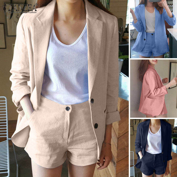 Esolo Zanzea Korean Style Women 2pcs Sets Office Ol Lapel Neck Long Sleeve Blazer Coat Plain 3133