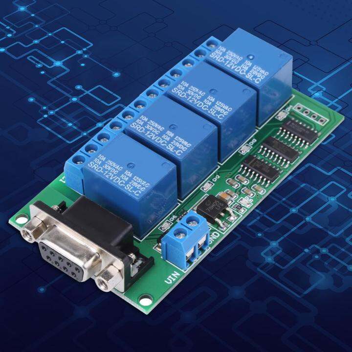 12v 4ch Rs232 Relay Board 4ch Db9 Relay Control Module Uart Serial Port