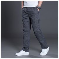 Zipper Cargo Pants Men Pocket OutDoor Full Length Pants Male Summer Straight Trousers Homme Loose Cotton Casual Pants Grey