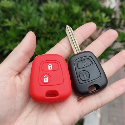 dfthrghd Silicone Rubber Car Key FOB Cover Case Protect Skin Cap Shell For Peugeot 106 206 107 207 306 307 406 407 Remote 2 Button holder