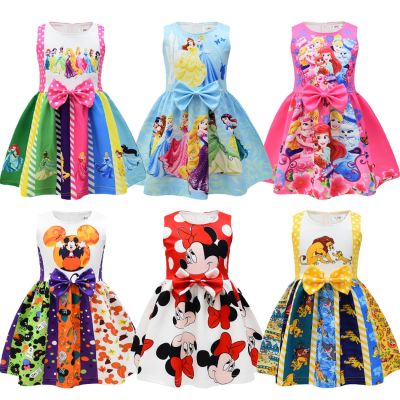 Disney Princess Halloween Cosplay Baby Girl Cartoon Print Casual Princess Dress Christmas Infants Girl Ariel Party Costume