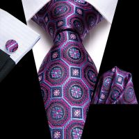 Novelty Purple Blue Silk Wedding Tie For Men Handky Cufflink Gift Men Necktie Fashion Business Party Dropship Hi-Tie Designer