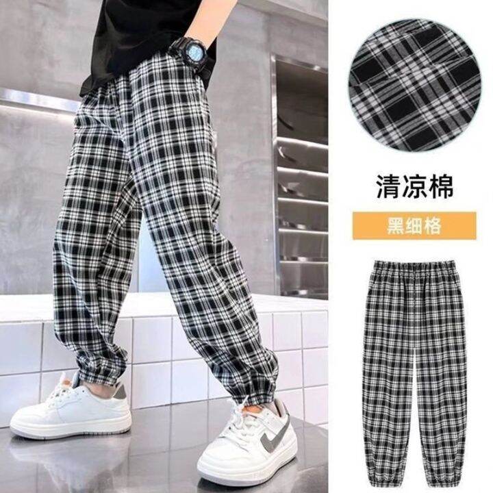 Boys plaid pants pants children summer paragraphs thin antimosquito