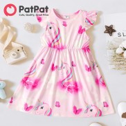 PatPat Toddler Quần Áo Bé Gái Tập Đi Váy Màu Hồng Tay Bồng In Hình Trái