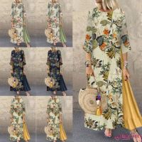 ❀DEM☞New Plus Size Women´s Boho Floral Print Cotton Linen Long Maxi Dress