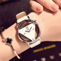 Hollow Triangle Dial Design Creative Watches Women Fashion Novelty Quartz Wristwatches Simple Black White Leather Uni Watch