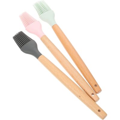 3Pcs Wooden Handle Silicone Brush Oil BBQ Brush Heat Resistant Greased Sauce Marinade Brush