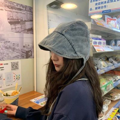 หมวกอาบน้ำเด็กผ้าเดนิมฟอกหมวกบังแดดแฟชั่นของผู้หญิงย้อนยุคแบบญี่ปุ่นและเกาหลีปี2022ใหม่