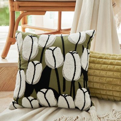 2023 French Light Luxury Pillow Cover Green Embroidered Knit Pillow Cases Modern Minimalism Home Decorative Pillows for Sofa